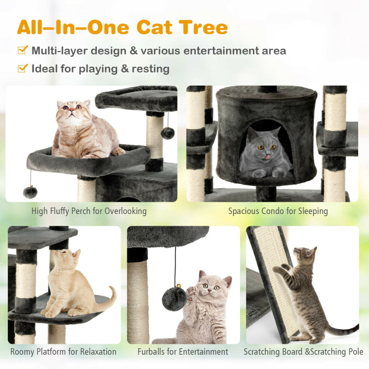 67 Inch Multi-Level Cat Tree with Cozy Perches Kittens Play House-Dark GrayCostway Gallery View 9 of 12