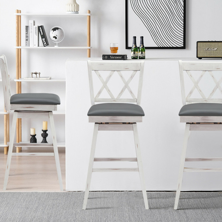 2 Pieces 29 Inches Swivel Counter Height Barstool Set with Rubber Wood Legs-WhiteCostway Gallery View 1 of 10