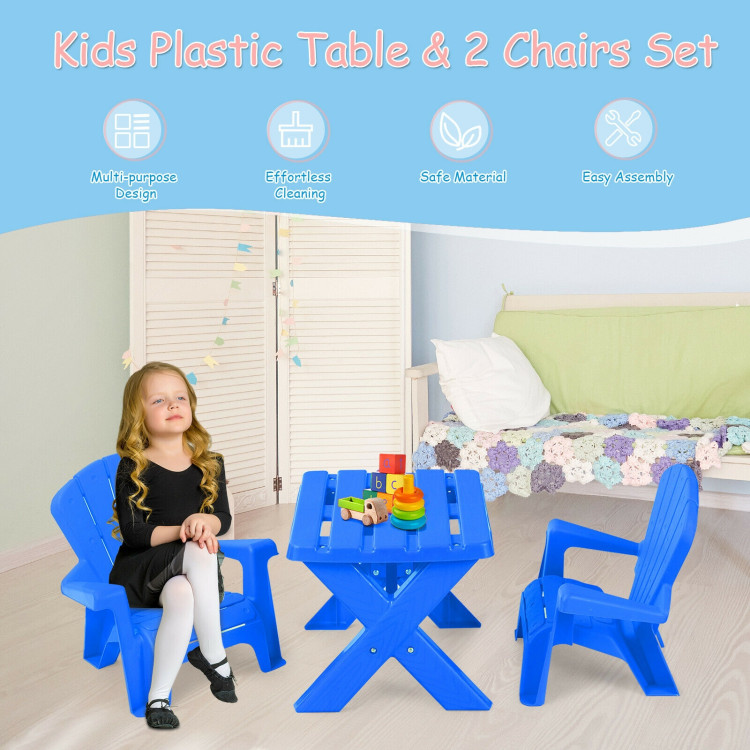 3-Piece Plastic Children Table Chair Set-BlueCostway Gallery View 3 of 12