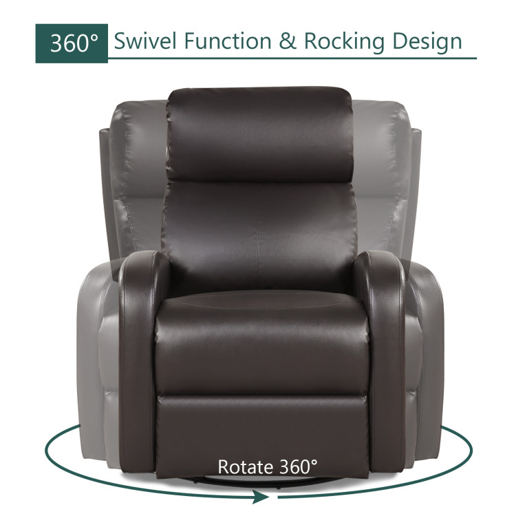 Leather Recliner Chair with 360° Swivel Glider and Padded Seat-BrownCostway Gallery View 9 of 12