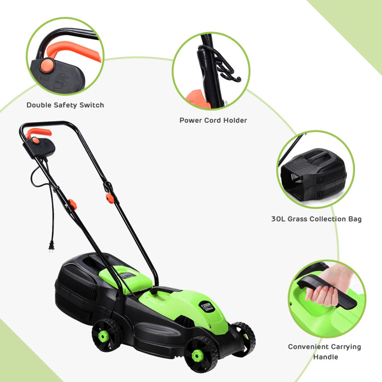 14 Inch Electric Push Lawn Corded Mower with Grass BagCostway Gallery View 17 of 24