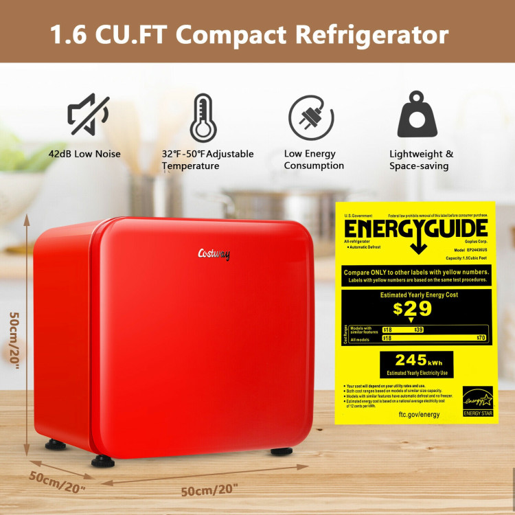 1.6 Cubic Feet Compact Refrigerator with Reversible Door-RedCostway Gallery View 10 of 12