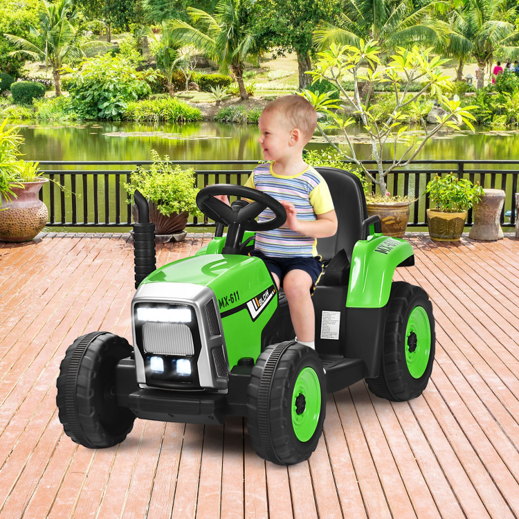 12V Ride on Tractor with 3-Gear-Shift Ground Loader for Kids 3+ Years Old-GreenCostway Gallery View 7 of 11
