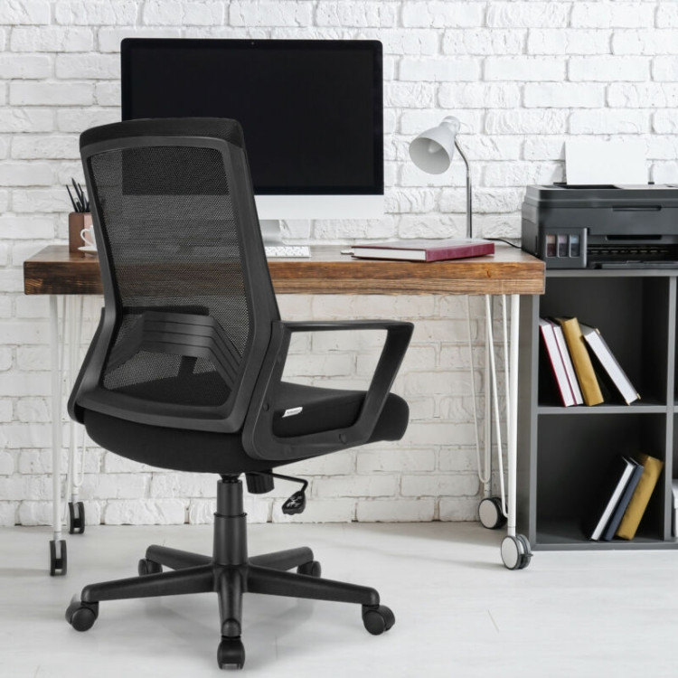 Height Adjustable Mid Back Task Chair Mesh Office Chair with Lumbar SupportCostway Gallery View 7 of 12