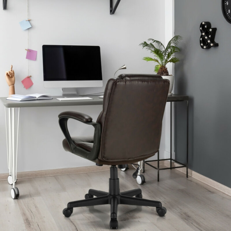  Adjustable Leather Executive Office Chair Computer Desk Chair with ArmrestCostway Gallery View 7 of 12