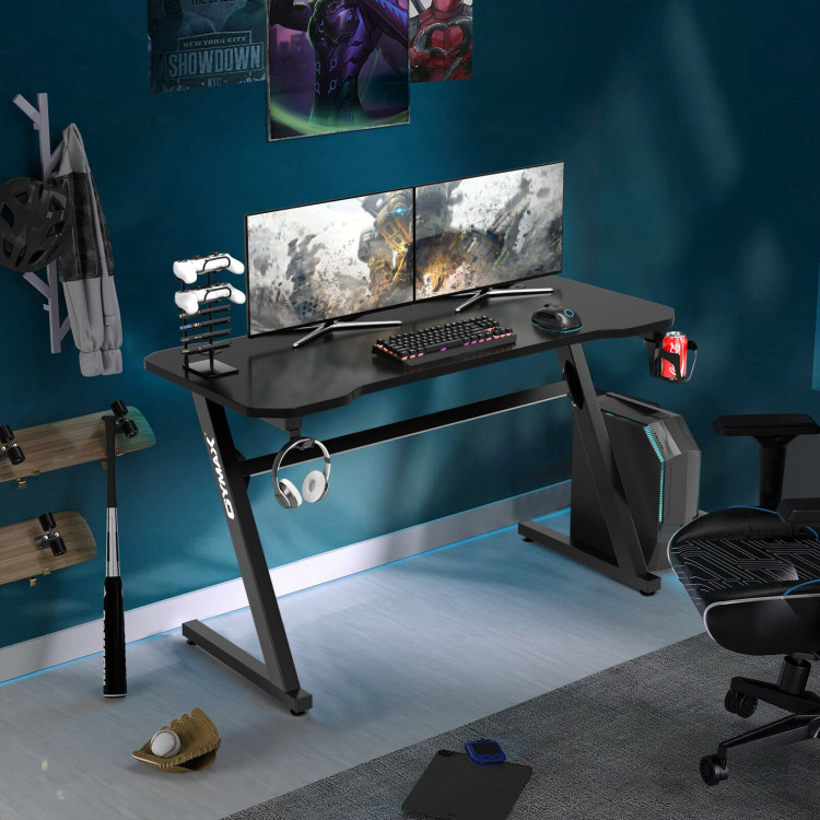 Gaming Desk Z-Shaped Computer Office Table with Gaming Handle RackCostway Gallery View 7 of 12