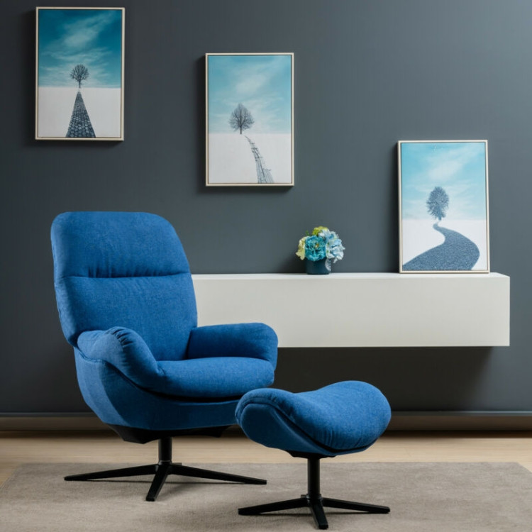 Upholstered Swivel Lounge Chair with Ottoman and Rocking Footstool-BlueCostway Gallery View 7 of 12