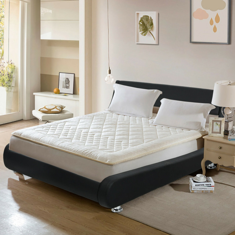 Full Size Faux Leather Upholstered Platform Bed Adjustable Headboard-BlackCostway Gallery View 6 of 12