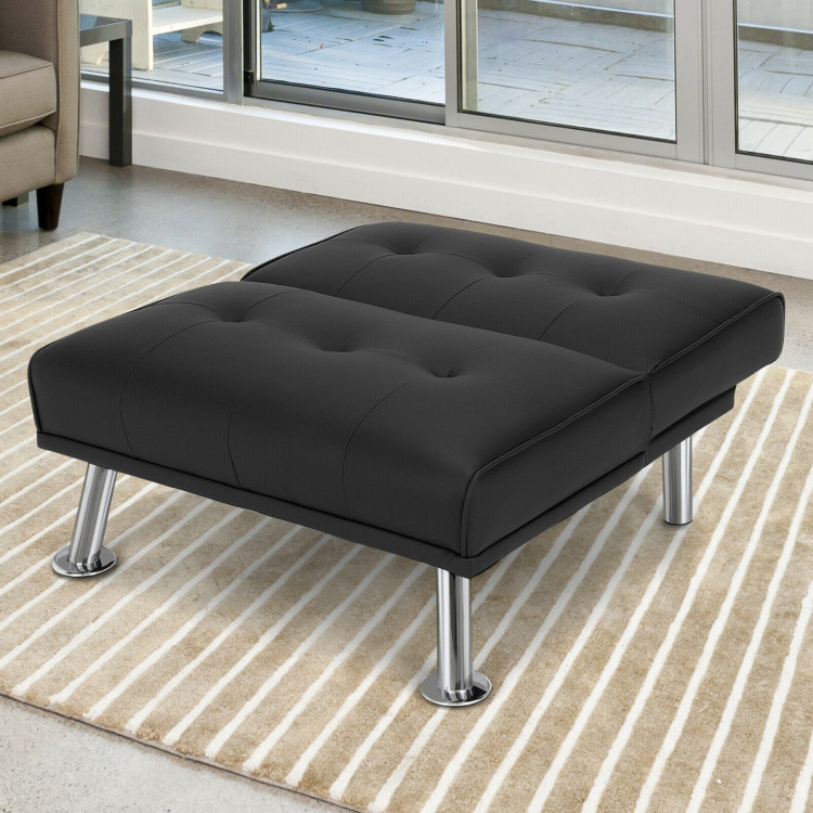 Folding PU Leather Single Sofa with Metal Legs and Adjustable Backrest-BlackCostway Gallery View 7 of 12