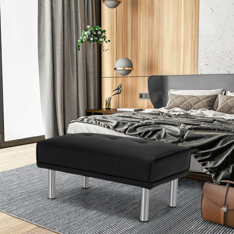 Rectangle Tufted Ottoman with Stainless Steel Legs for Living Room-BlackCostway Gallery View 7 of 12