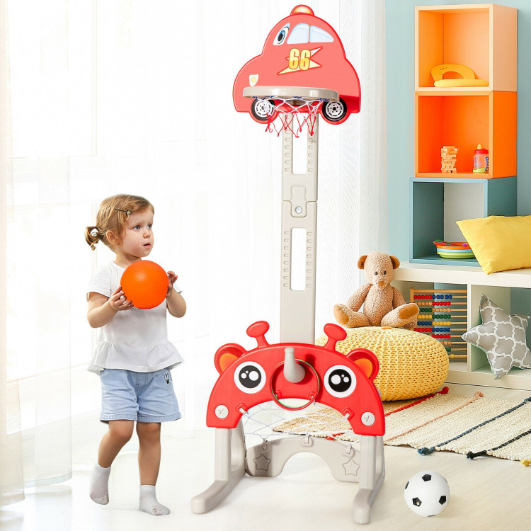 3-in-1 Basketball Hoop for Kids Adjustable Height Playset with Balls-RedCostway Gallery View 7 of 12