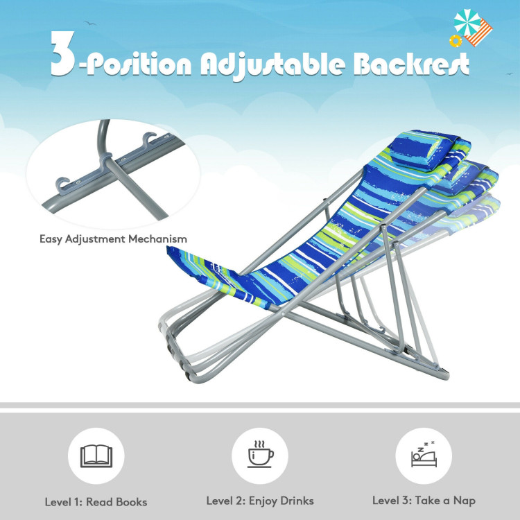 Portable Beach Chair Set of 2 with Headrest -BlueCostway Gallery View 5 of 10