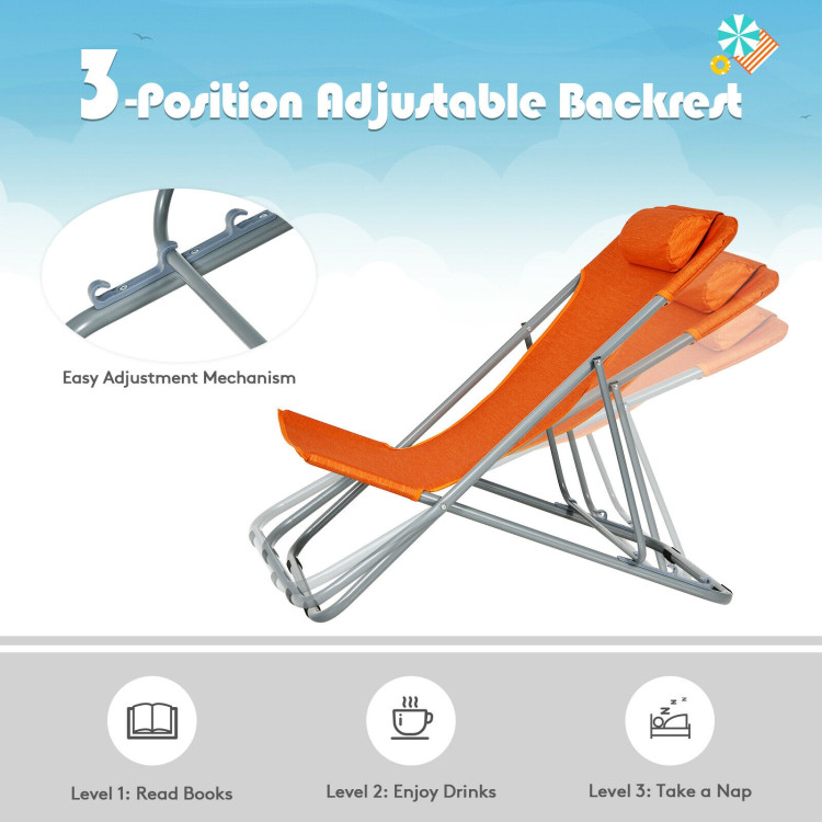 Portable Beach Chair Set of 2 with Headrest -OrangeCostway Gallery View 5 of 10