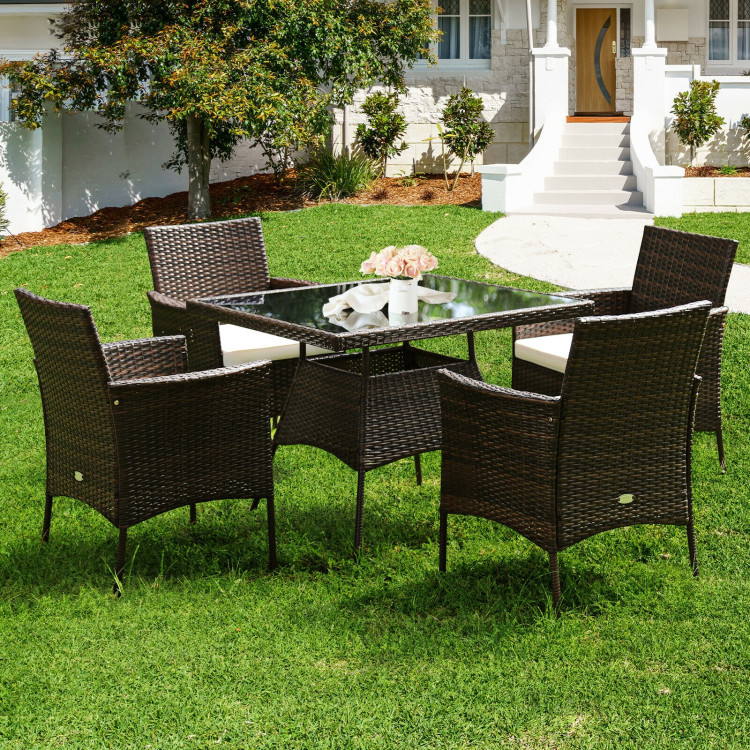 Outdoor 5 Pieces Dining Table Set with 1 Table and 4 Single SofasCostway Gallery View 7 of 12