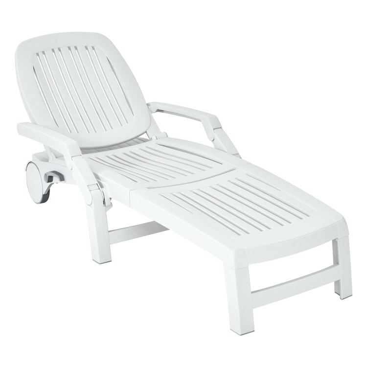 Adjustable Patio Sun Lounger with Weather Resistant Wheels-WhiteCostway Gallery View 8 of 11