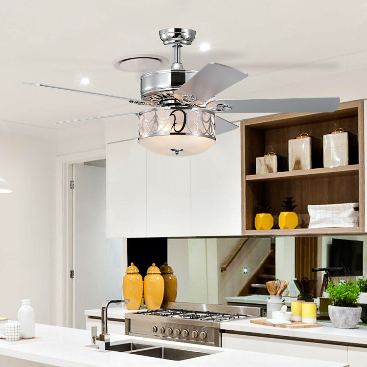52 Inch Ceiling Fan with Light Reversible Blade and Adjustable Speed-SilverCostway Gallery View 7 of 12
