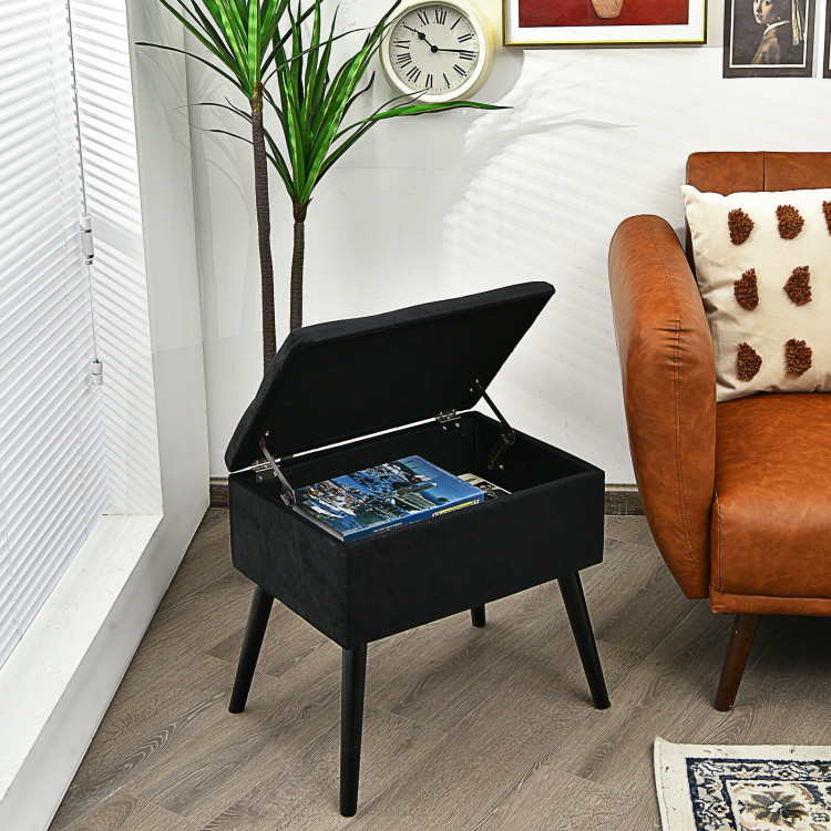 Velvet Storage Ottoman with Solid Wood Legs for Living Room BedroomCostway Gallery View 2 of 12