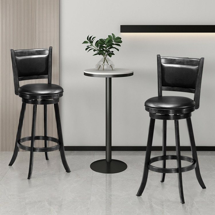 Set of 2 29 Inch Swivel Bar Height Stool Wood Dining Chair Barstool-BlackCostway Gallery View 9 of 12