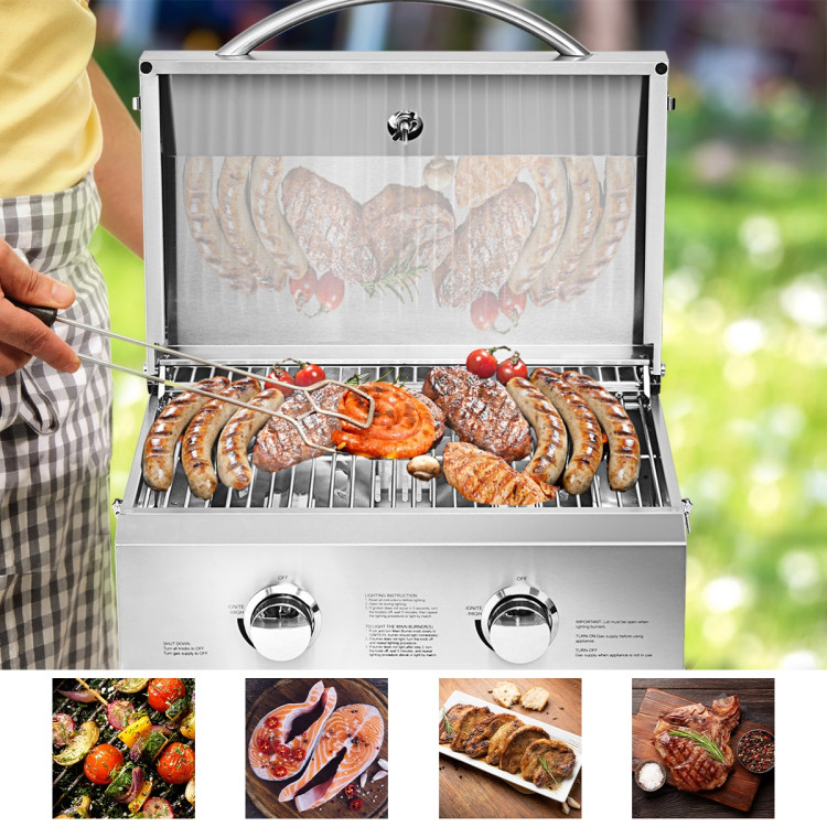 2 Burner Portable Stainless Steel BBQ Table Top Grill for OutdoorsCostway Gallery View 7 of 9