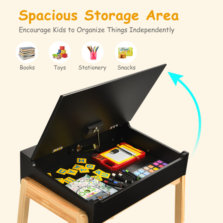 Kids Activity Table and Chair Set with Storage Space for Homeschooling-BlackCostway Gallery View 7 of 9