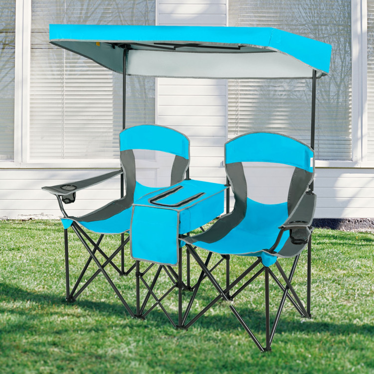 Portable Folding Camping Canopy Chairs with Cup Holder-BlueCostway Gallery View 8 of 12