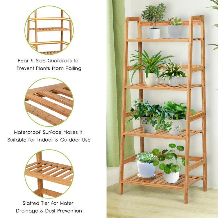 4-Tier Bamboo Plant Rack with Guardrails Stable and Space-Saving-NaturalCostway Gallery View 5 of 12