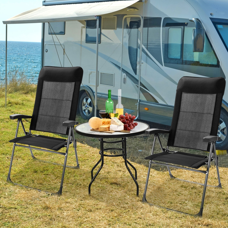 2 Pcs Portable Patio Folding Dining Chairs with Headrest Adjust for Camping -BlackCostway Gallery View 3 of 10