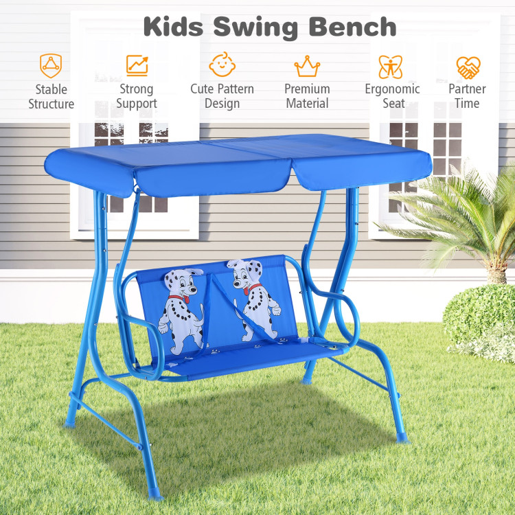 Outdoor Kids Patio Swing Bench with Canopy 2 SeatsCostway Gallery View 2 of 9
