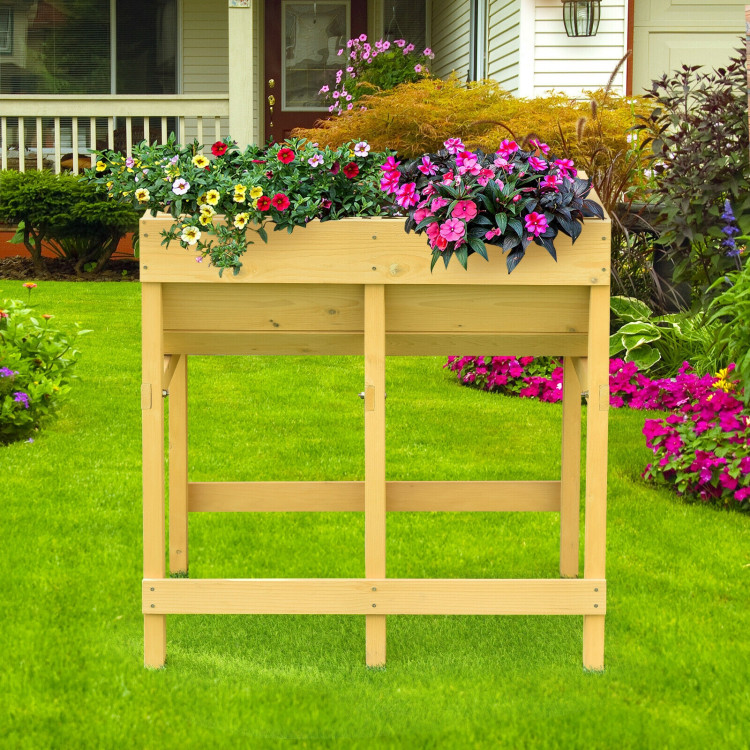 Raised Wooden Planter Vegetable Flower Bed with LinerCostway Gallery View 7 of 12