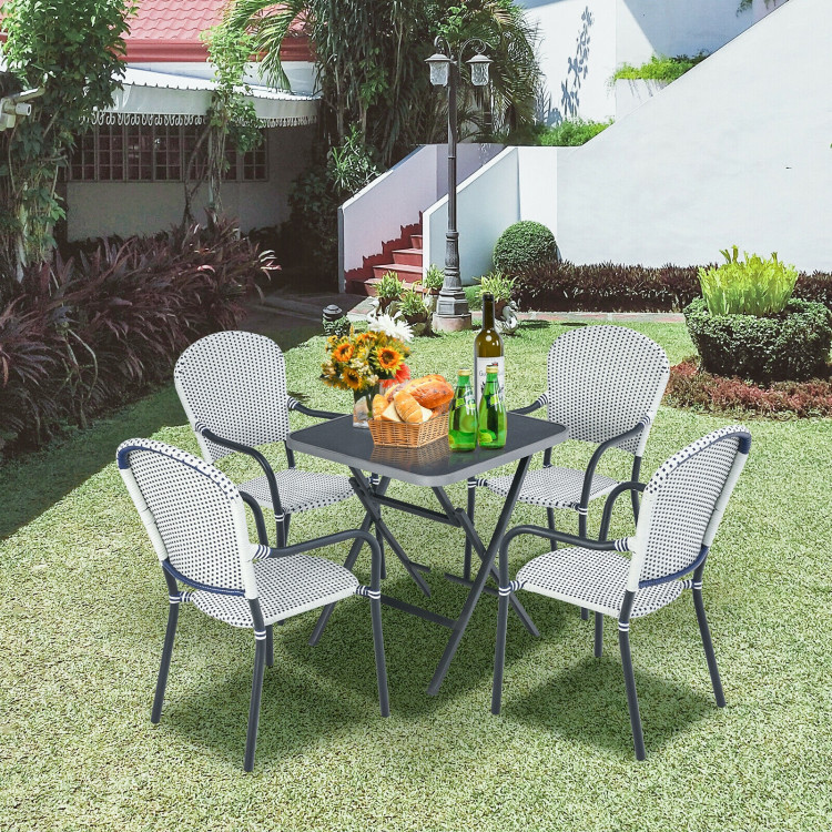 Set of 4 Patio Rattan Stackable Dining Chair with  Armrest for Garden-WhiteCostway Gallery View 6 of 12