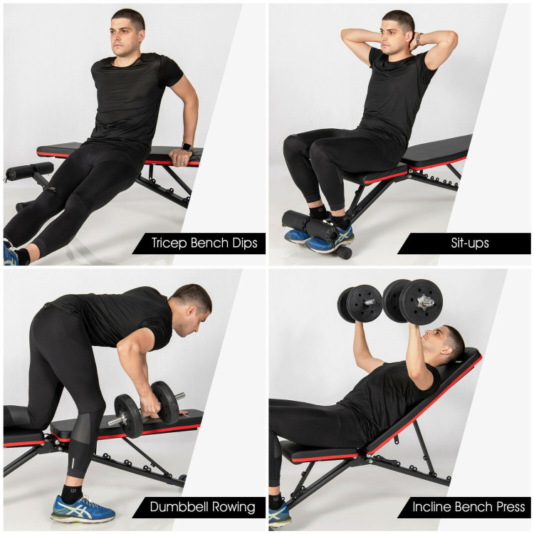 Foldable Weight Bench Multifunctional Dumbbell Gym Bench with Elastic Ropes BlackCostway Gallery View 5 of 10