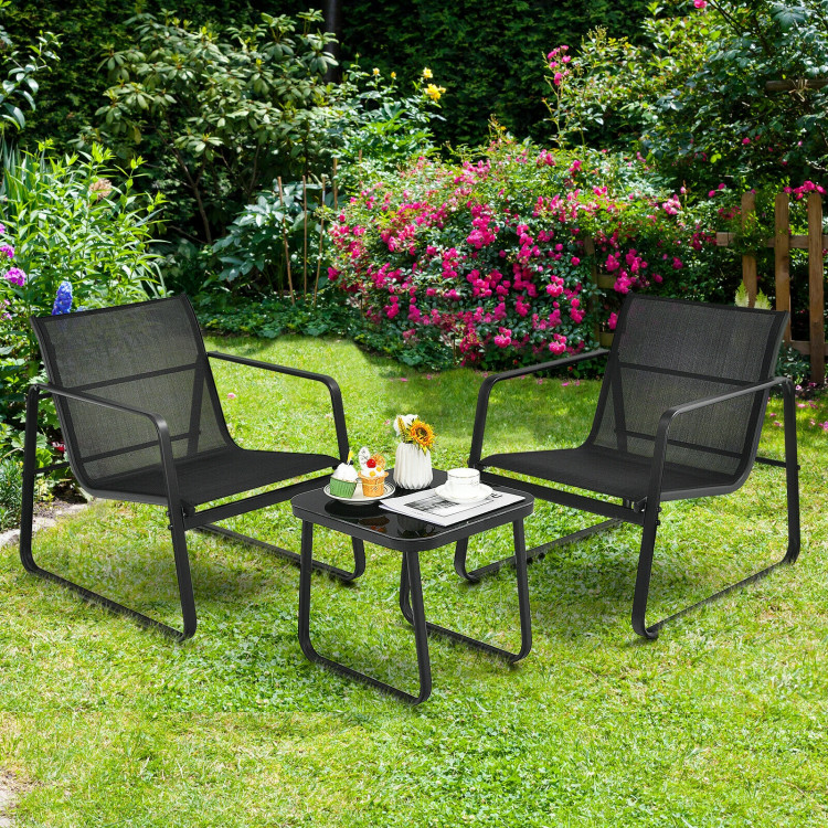 3 Pieces Patio Bistro Furniture Set with Glass Top Table Garden Deck-BlackCostway Gallery View 7 of 11