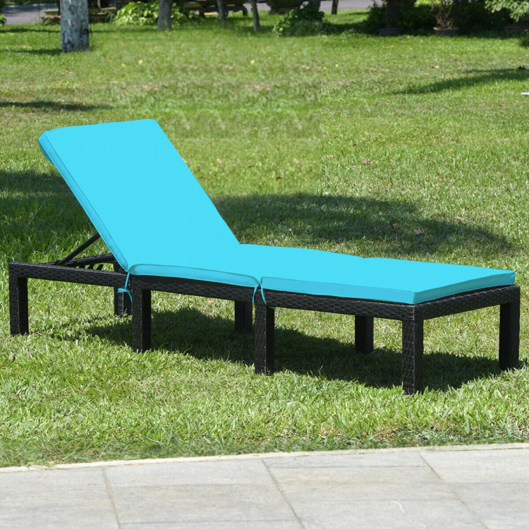 Patio Rattan Cushioned Height Adjustable Lounge Chair-BlueCostway Gallery View 7 of 12