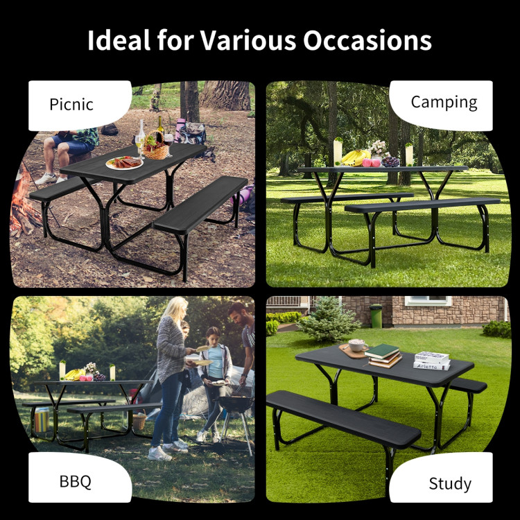 Picnic Table Bench Set for Outdoor Camping -BlackCostway Gallery View 5 of 12