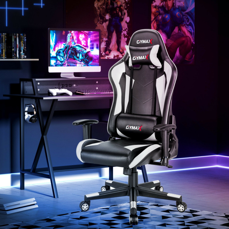 Gaming Chair Adjustable Swivel Racing Style Computer Office Chair-WhiteCostway Gallery View 6 of 12