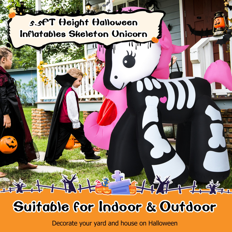 5.5 Feet Halloween Inflatables Skeleton Unicorn with Built-in LED LightsCostway Gallery View 10 of 11
