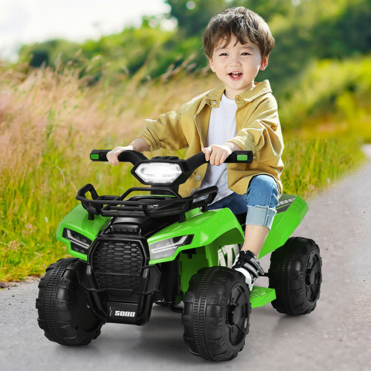 6V Kids ATV Quad Electric Ride On Car with LED Light and MP3-GreenCostway Gallery View 1 of 11