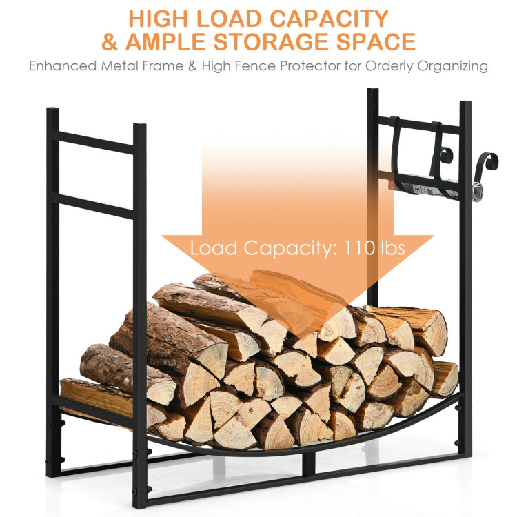 33 Inch Firewood Rack with Removable Kindling Holder Steel Fireplace WoodCostway Gallery View 10 of 12