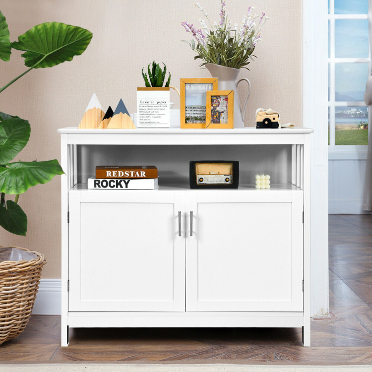 Kitchen Buffet Server Sideboard Storage Cabinet with 2 Doors and Shelf-WhiteCostway Gallery View 1 of 12