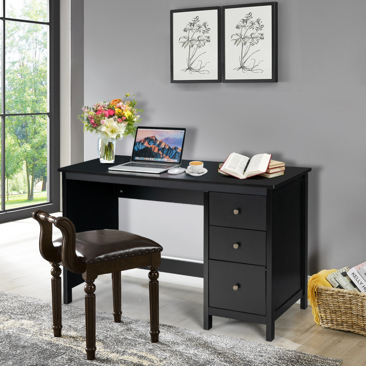 3-Drawer Home Office Study Computer Desk with Spacious Desktop-BlackCostway Gallery View 6 of 12