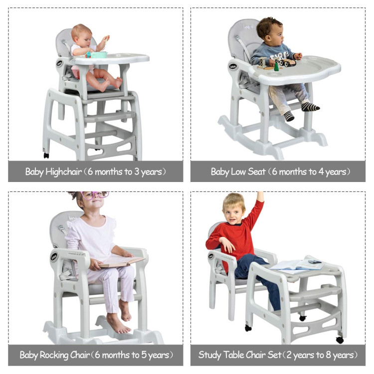 3-in-1 Baby High Chair with Lockable Universal Wheels-GrayCostway Gallery View 5 of 9