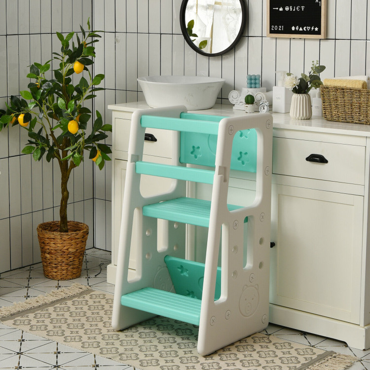 Kids Kitchen Step Stool with Double Safety Rails -GreenCostway Gallery View 7 of 11
