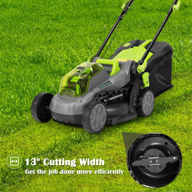 13 Inch Cordless Lawn Mower with Brushless Motor, 4Ah Battery and Charger-GreenCostway Gallery View 1 of 9