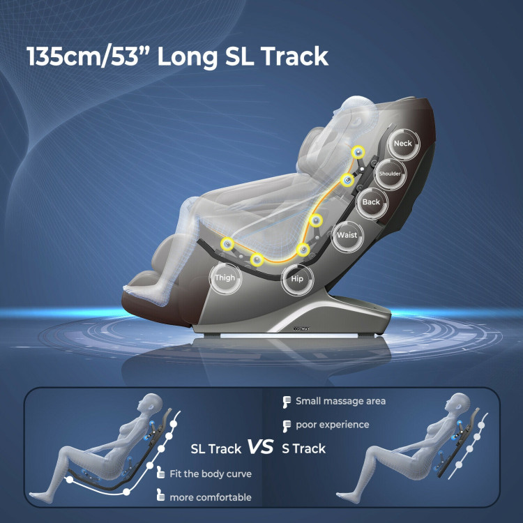 Full Body Zero Gravity Massage Chair with SL Track Voice Control Heat-BrownCostway Gallery View 7 of 12