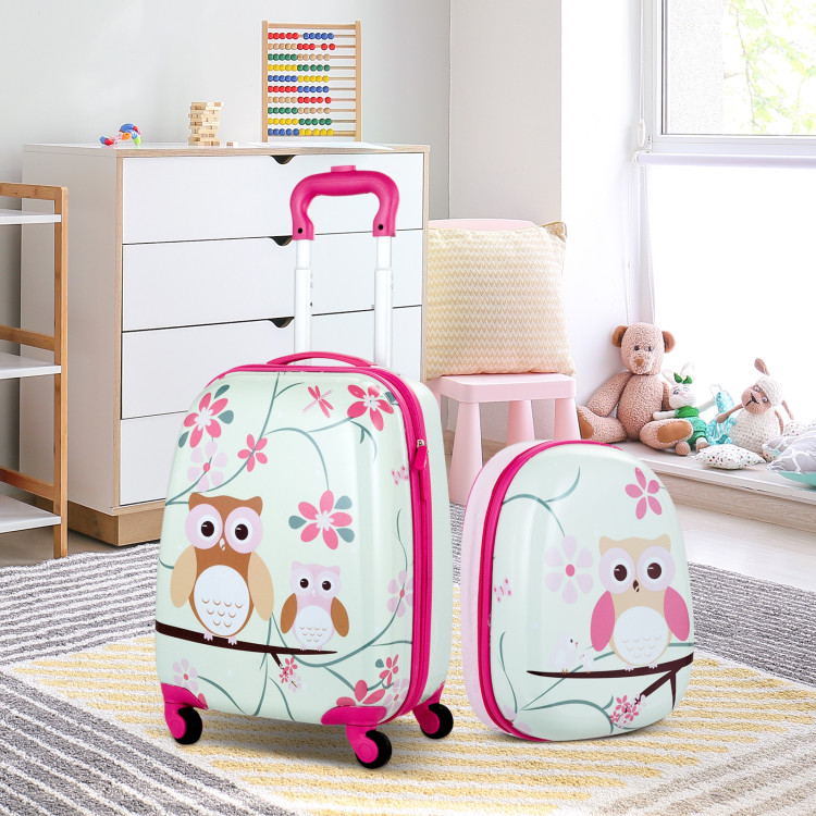 2 Pieces 12 Inch 16 Inch Green ABS Kids Suitcase Luggage SetCostway Gallery View 6 of 10