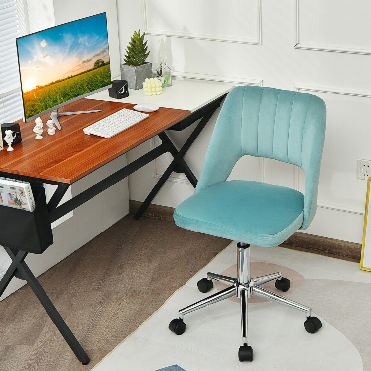 Adjustable Velvet Home Office Chair with Chrome Base-GreenCostway Gallery View 7 of 12