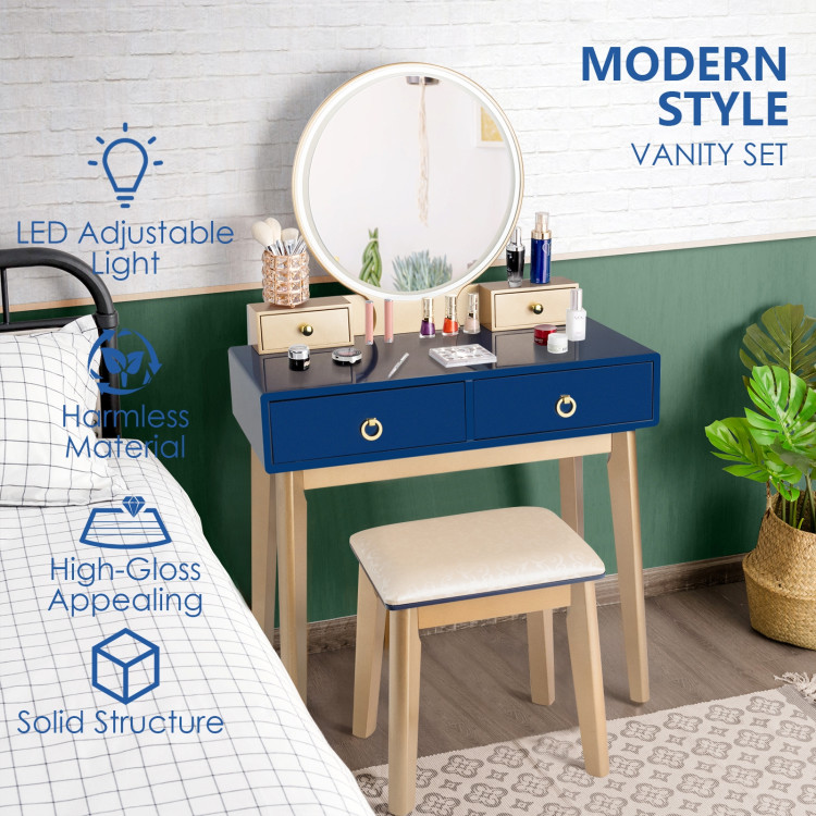 Makeup Vanity Table Set 3 Color Lighting Dressing Table-BlueCostway Gallery View 2 of 13