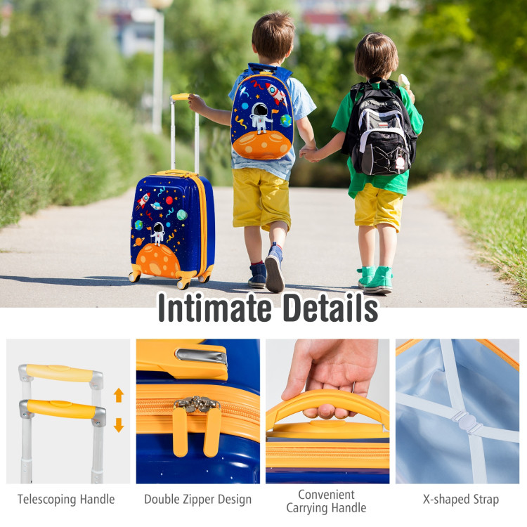Costway 2PC Kids Carry On Luggage Set 12'' Backpack & 18'' Rolling Suitcase  for Travel