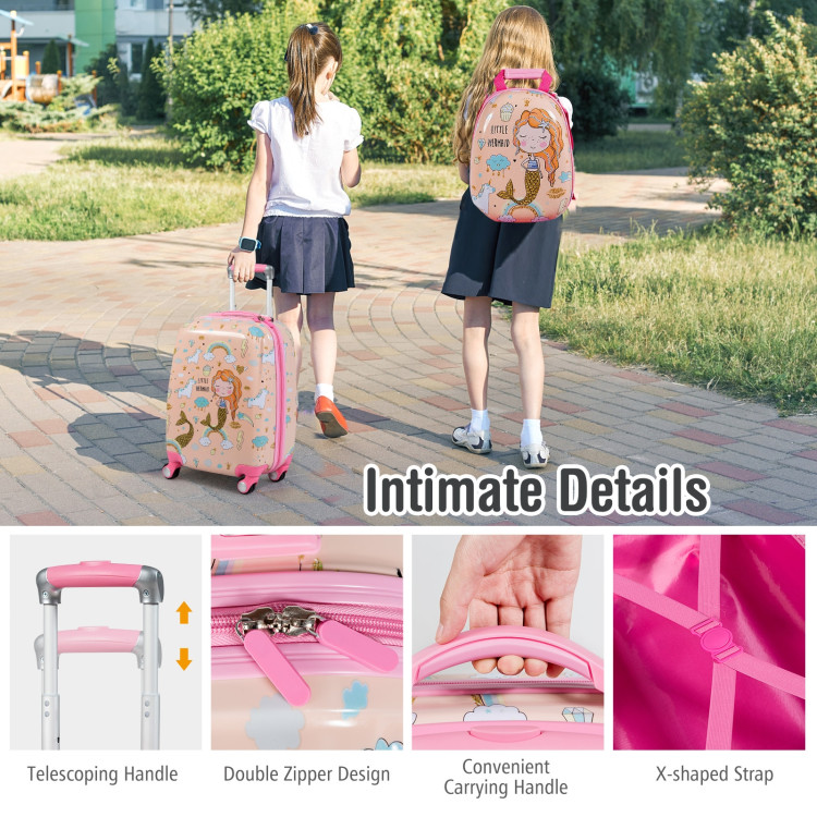 2PC Kids Luggage Set Rolling Suitcase & Backpack-PinkCostway Gallery View 9 of 9