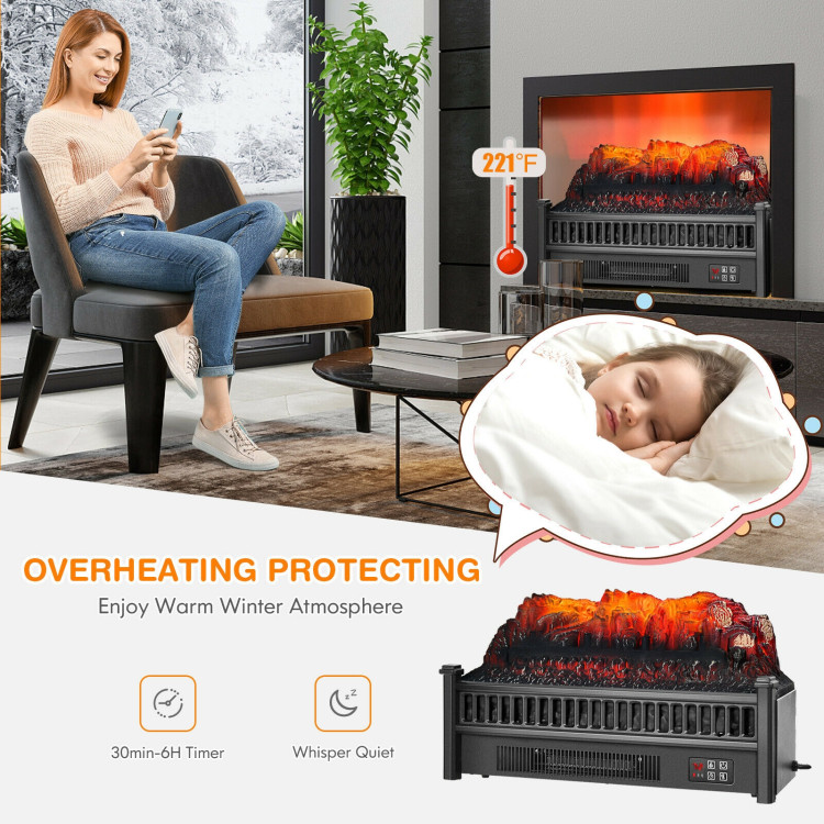 1400W Electric Fireplace Log Heater with Adjustable Flame Brightness-BlackCostway Gallery View 10 of 11